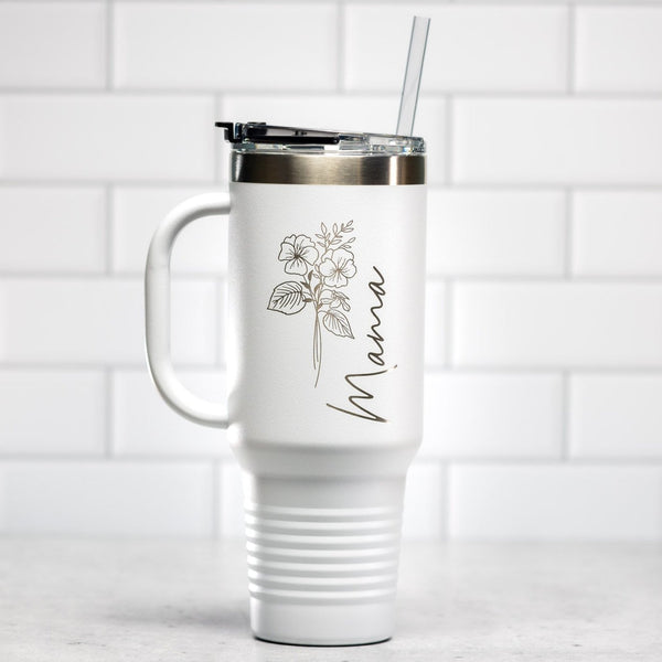 Vacuum Insulated Tumbler | 40oz Tumbler with Straw - Black Diamond Laser Design