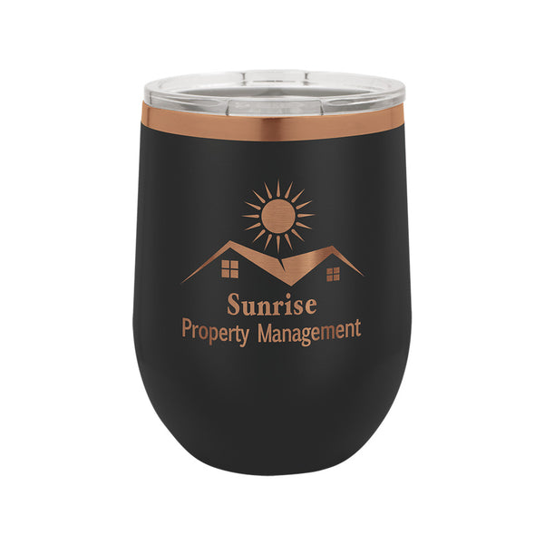 Wine Tumbler | Rose Gold - Black Diamond Laser Design