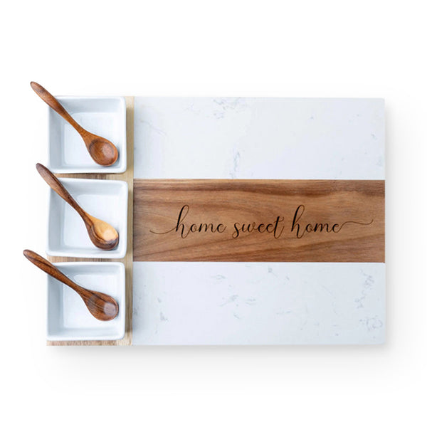 Wood & Marble Charcuterie Set - Black Diamond Laser Design