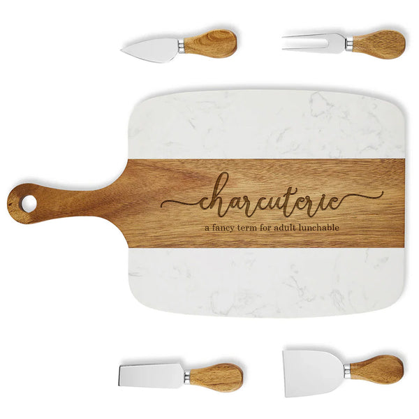 Wood & Marble Serving Board Set - Black Diamond Laser Design
