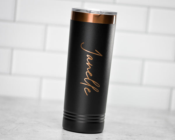 Skinny Tumbler | Rose Gold - Black Diamond Laser Design