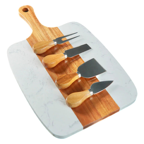 Wood & Marble Serving Board Set - Black Diamond Laser Design