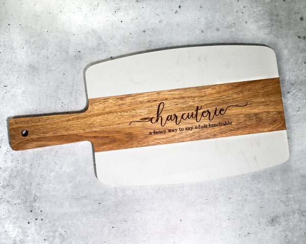 Serving Board | Marble & Acacia - Black Diamond Laser Design