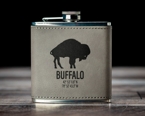 Stainless Steel Flask | Leatherette - Black Diamond Laser Design