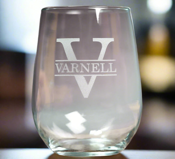 Stemless Wine Glass - Black Diamond Laser Design