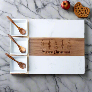 charcuterie set with engraved christmas trees