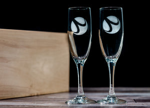 Personalized Champagne Flutes - Black Diamond Laser Design