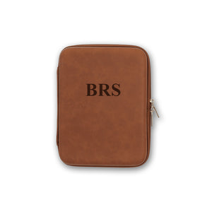 Personalized faux leather tech organizer with laser-engraved name