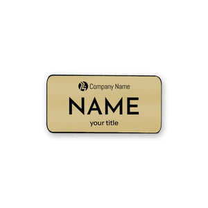 Large gold name tag with laser engraved logo and name
