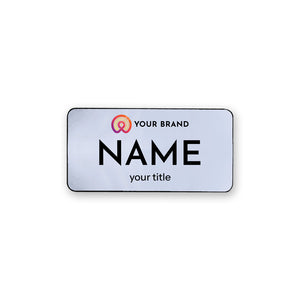 Large Silver name tag with printed logo and name