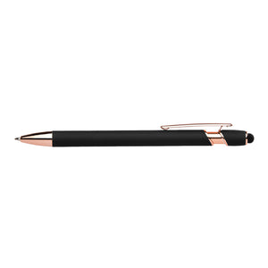 Rose Gold Stratus Touch Pen with Stylus | Engraved Silver Logo - Black Diamond Laser Design