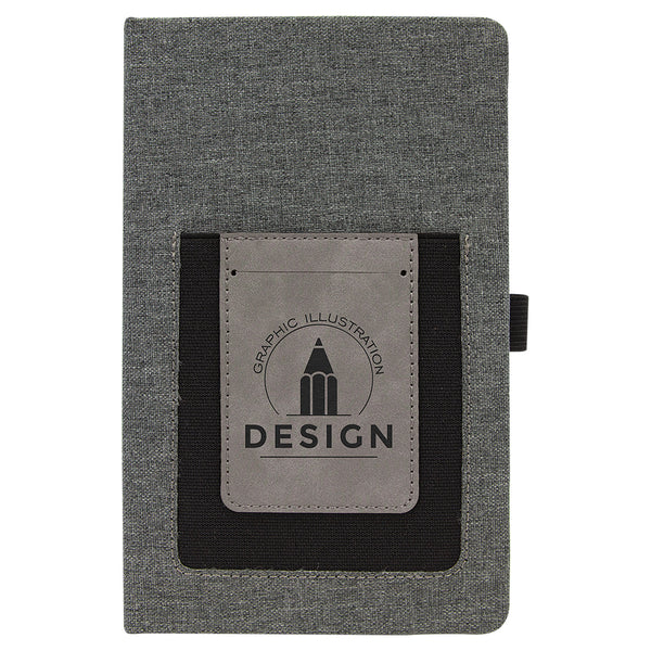 Journal | Canvas w/ Leatherette Phone Holder Pocket - Black Diamond Laser Design