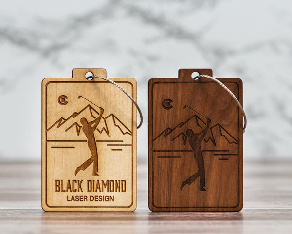 Golf Bag Tag | Wood - Black Diamond Laser Design