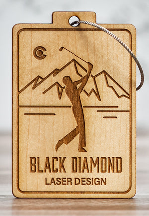 Golf Bag Tag | Wood - Black Diamond Laser Design